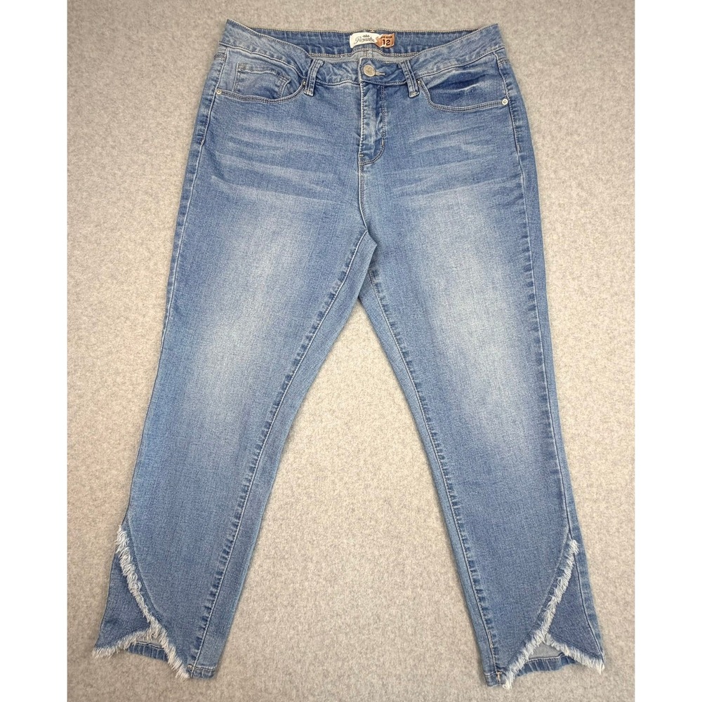 Royalty For Me Womens Mid Rise Frayed Tulip Hem Cropped Jeans Blue Size 12